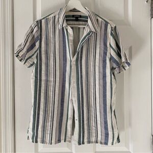 Express linen/cotton striped short-sleeve button-down shirt men's size M